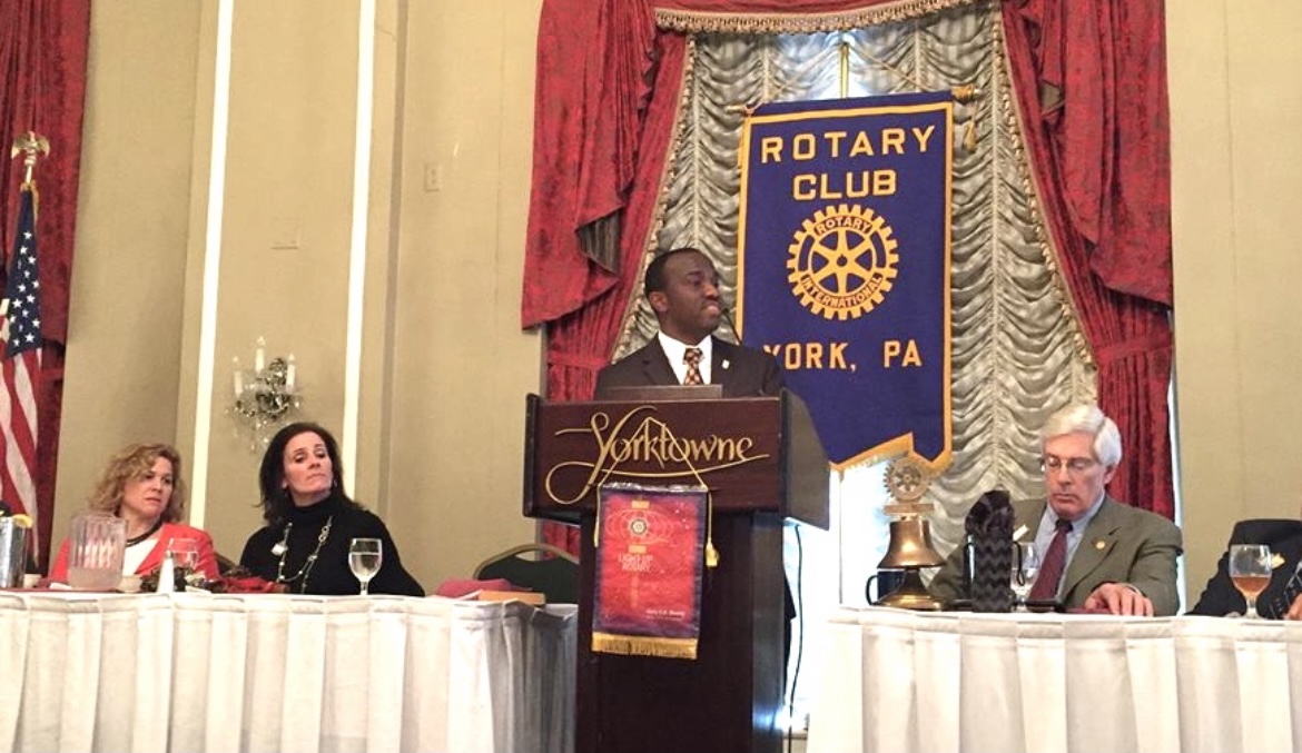 Makaya speaking at a Rotary Club in York, PA